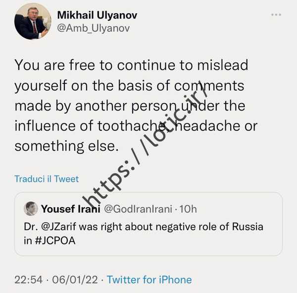 جنجال بر سر حمله توئیتری اولیانف به ظریف